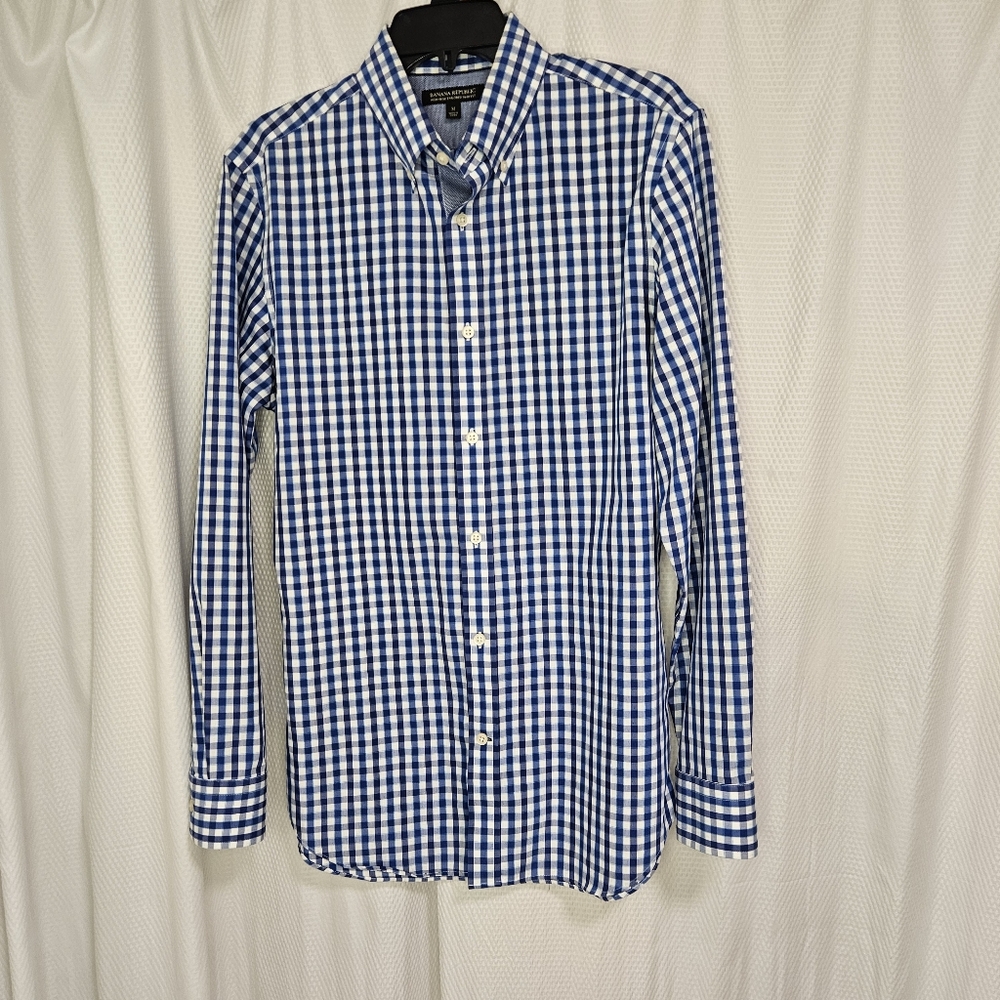 Banana Republic Men’s Medium Non-Iron Slim Fit Shirt – Blue Gingham Check